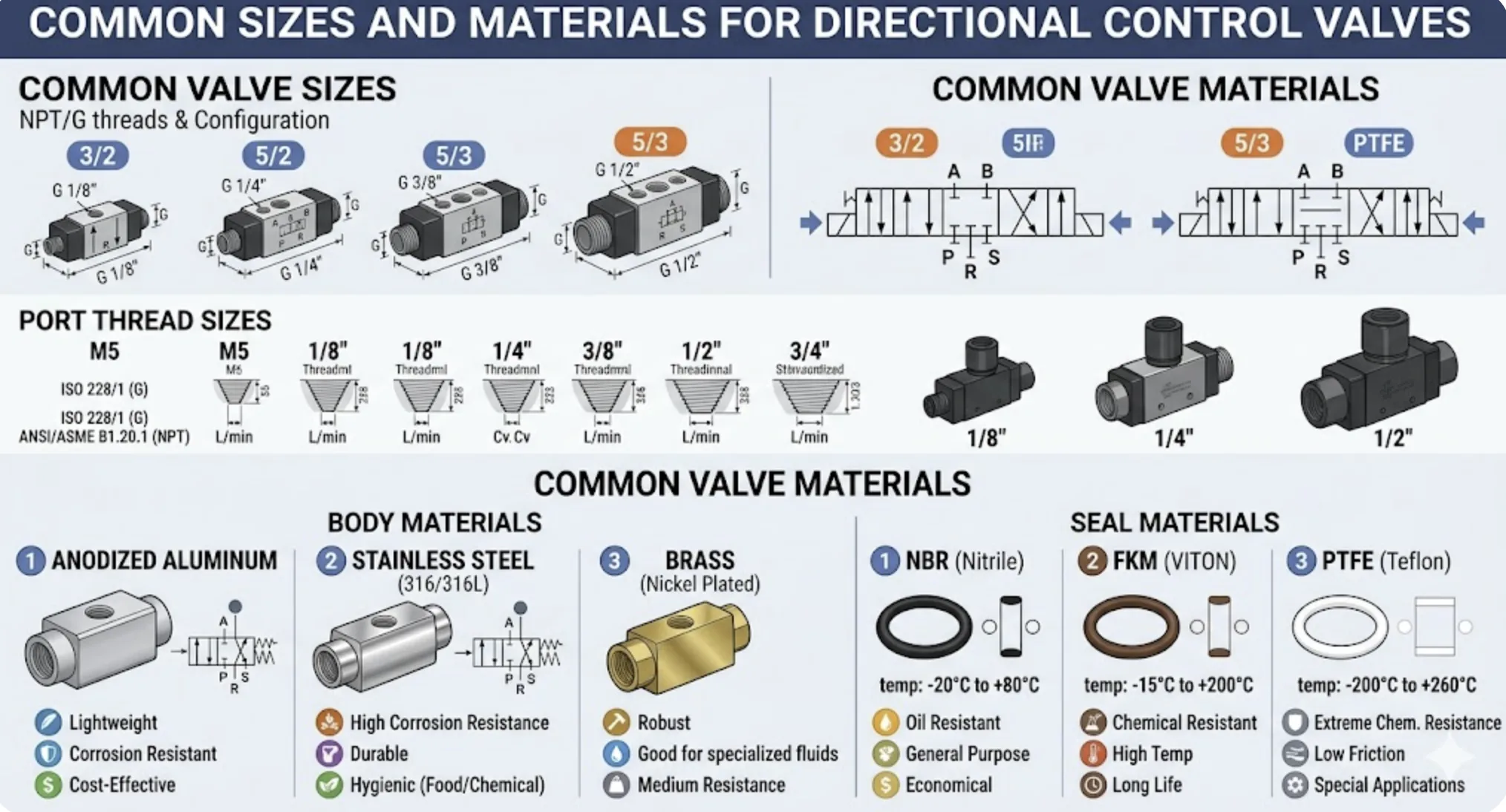 Common Sizes and Materials for Directional Control Valves
